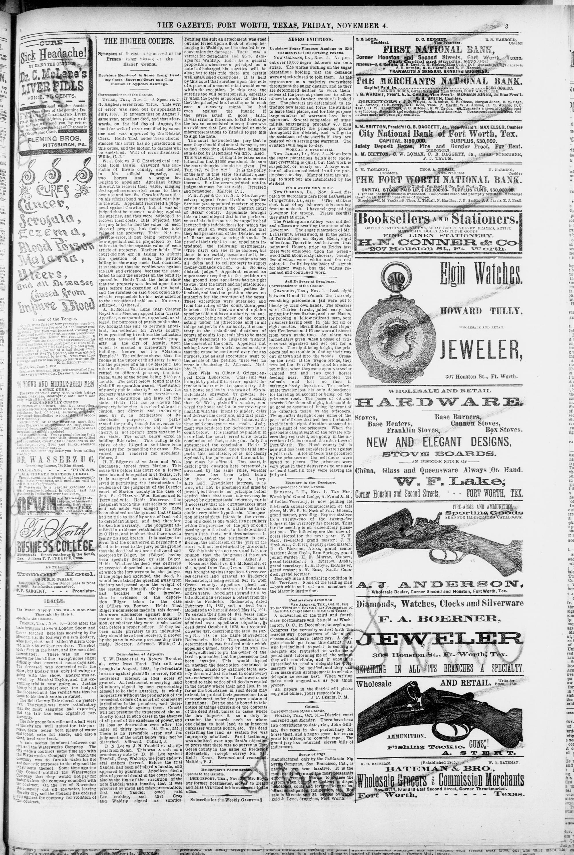 Fort Worth Daily Gazette (4 November 1887, Page 3)