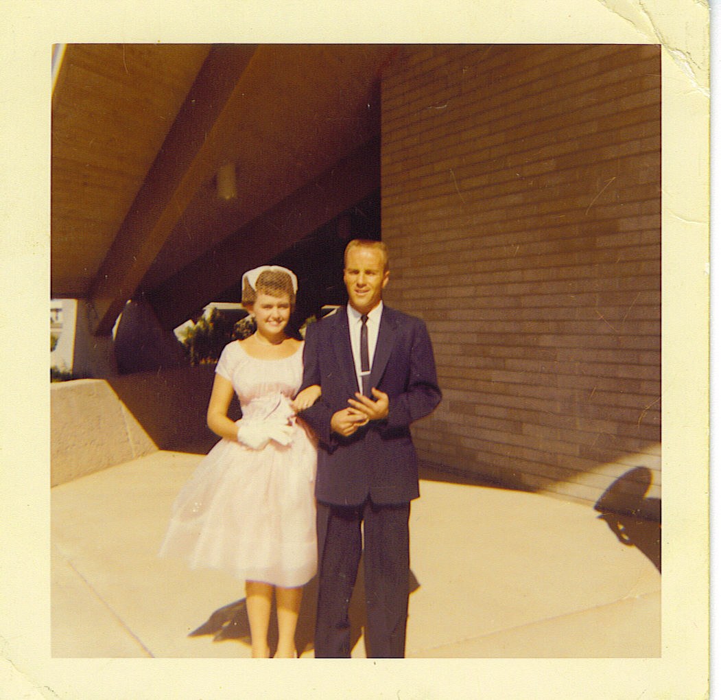 Marvin Waldrip and Ann Marie Watson outside the church on their wedding day